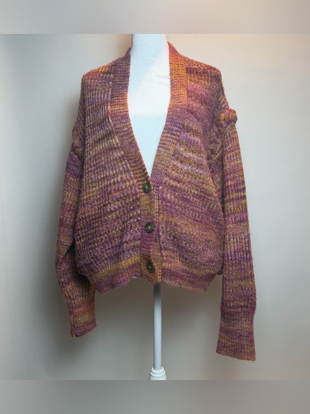 Dex Purple and Gold Blend Knit Button Cardigan
